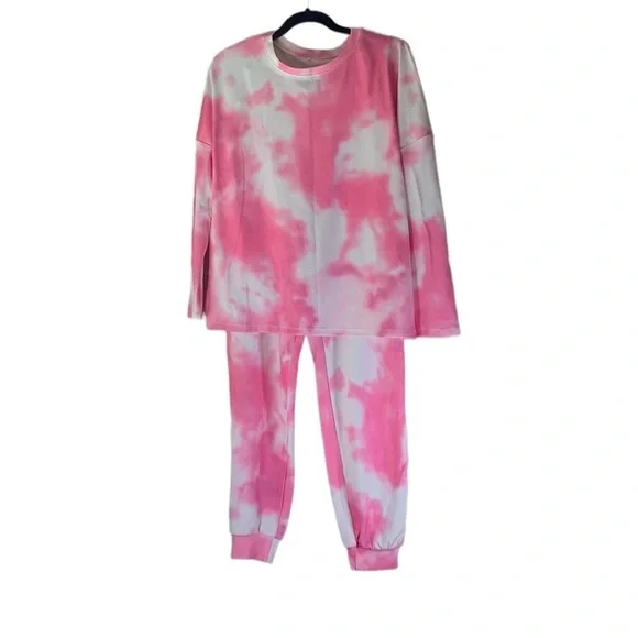 Kayamiya Tie Dye Printed Long Sleeve Shirt and Pants -PJ Sets -  Pink White - Sm - Picture 2 of 10